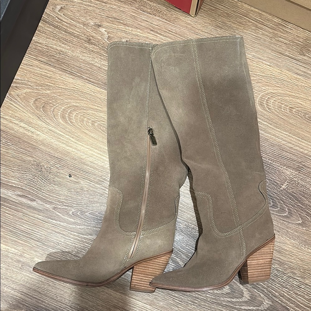 Taupe Heeled Tall Boots Suede